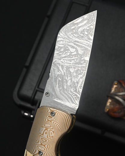 Rare Kazuyuki Sakurai “Shiden” Handmade Custom Folding Knife – RWL-34 / Mokume Gane / Mammoth Ivory