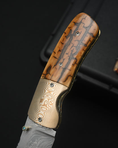 Rare Kazuyuki Sakurai “Shiden” Handmade Custom Folding Knife – RWL-34 / Mokume Gane / Mammoth Ivory