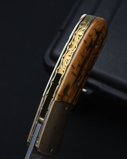 Rare Kazuyuki Sakurai “Shiden” Handmade Custom Folding Knife – RWL-34 / Mokume Gane / Mammoth Ivory