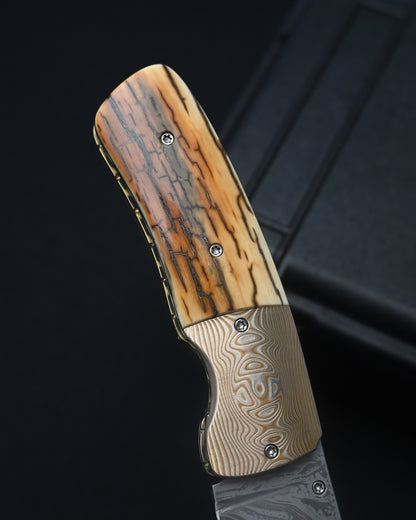 Rare Kazuyuki Sakurai “Shiden” Handmade Custom Folding Knife – RWL-34 / Mokume Gane / Mammoth Ivory