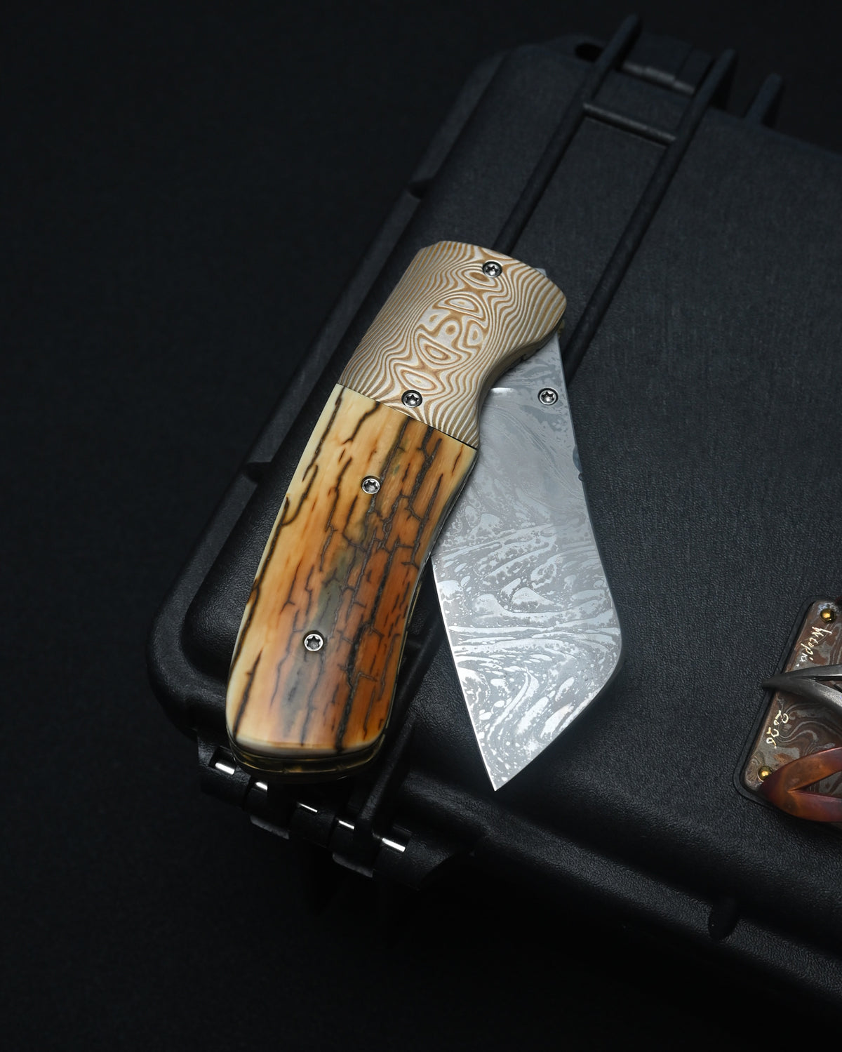 Rare Kazuyuki Sakurai “Shiden” Handmade Custom Folding Knife – RWL-34 / Mokume Gane / Mammoth Ivory