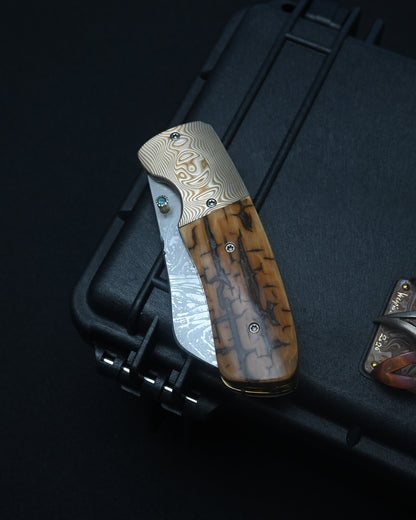 Rare Kazuyuki Sakurai “Shiden” Handmade Custom Folding Knife – RWL-34 / Mokume Gane / Mammoth Ivory