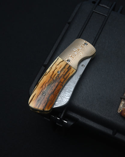 Rare Kazuyuki Sakurai “Shiden” Handmade Custom Folding Knife – RWL-34 / Mokume Gane / Mammoth Ivory