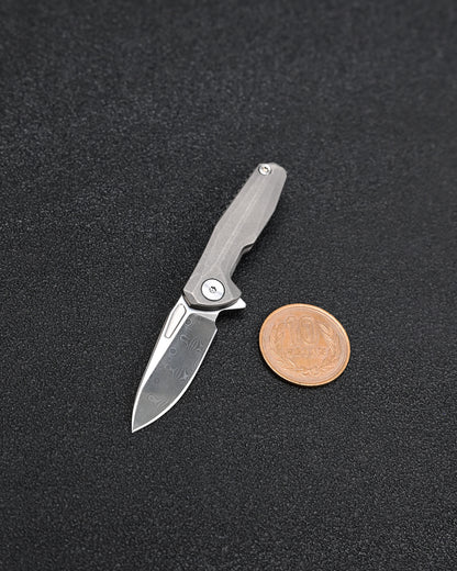 KEYUNITY KK04 超小型 チタン ダマスカス EDC フォールディングナイフ