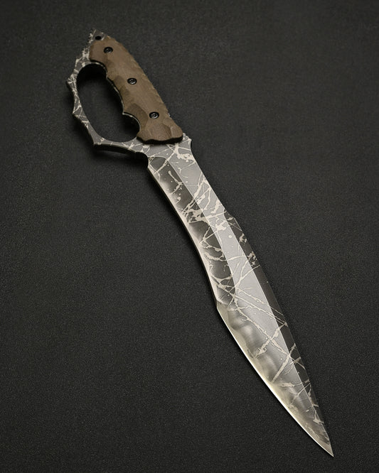 松田菊男 KIKU KNIVES 風神 ガード付き特別仕様カスタムナイフ OU31鋼 刃厚10mm グリーンキャンバスマイカルタハンドル 作家直筆サイン入り KIKUナイフショー抽選販売品