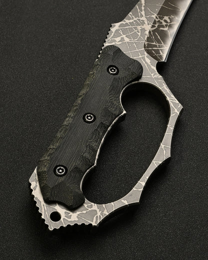 Ultra-Rare KIKU KNIVES Raijin Custom Knife by Kiku Matsuda – Guarded Edition / OU31 Steel / Black Canvas Micarta / Hand-Signed