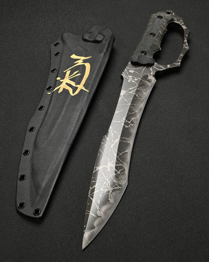 Ultra-Rare KIKU KNIVES Raijin Custom Knife by Kiku Matsuda – Guarded Edition / OU31 Steel / Black Canvas Micarta / Hand-Signed