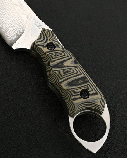 KIKU KNIVES Badger Forged Custom Fixed Blade by Masayuki Matsuda – SPG2 Steel / Layered G-10 / Kydex Sheath / Hand-Signed