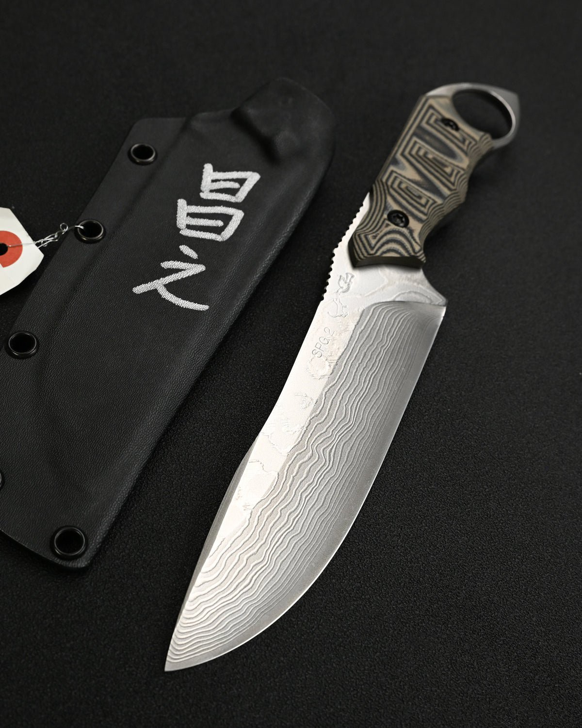 KIKU KNIVES 松田昌之作 バジャー鍛造 カスタムナイフ SPG2鋼 刃厚約5mm 積層G-10ハンドル カイダックシース付き 直筆サイン入り