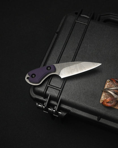 KIKUKNIVES Masayuki Matsuda “Hama Kumanomi Hamaguri” Mini EDC Knife – 14C28N / Purple G10