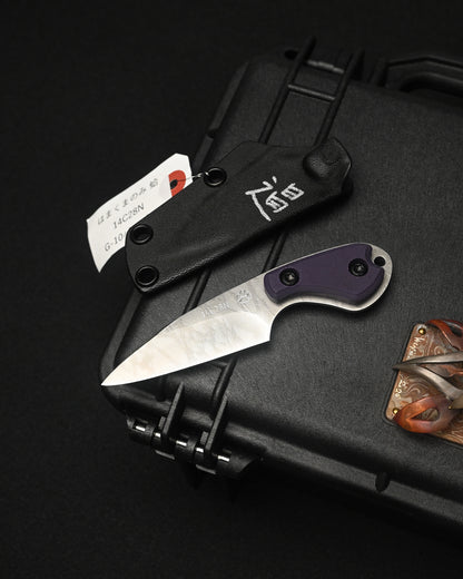 KIKUKNIVES Masayuki Matsuda “Hama Kumanomi Hamaguri” Mini EDC Knife – 14C28N / Purple G10
