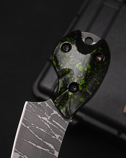 Rare KIKUKNIVES Masayuki Matsuda × Noriaki Hatono “Fusen-Uo” Abstract Art Knife – OU-31 / Black-Green Aluminum