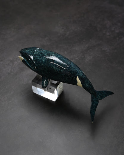 希少 銀座展示会版 黒澤次夫 手作り 積層鋼ミニナイフ「セミクジラ」木彫・手彩色・漆仕上げ木製シース