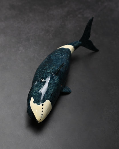 希少 銀座展示会版 黒澤次夫 手作り 積層鋼ミニナイフ「セミクジラ」木彫・手彩色・漆仕上げ木製シース