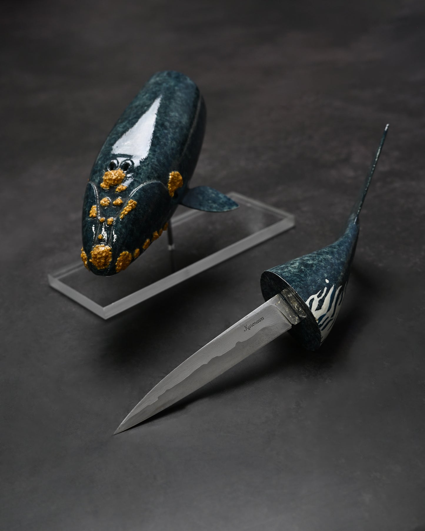 Rare Ginza Exhibition Edition Kurosawa Tsuguo Semi-Kujira Damascus Mini Knife Handmade Art