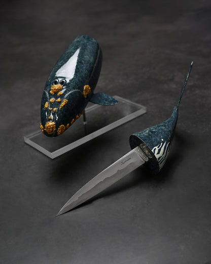 Rare Ginza Exhibition Edition Kurosawa Tsuguo Semi-Kujira Damascus Mini Knife Handmade Art