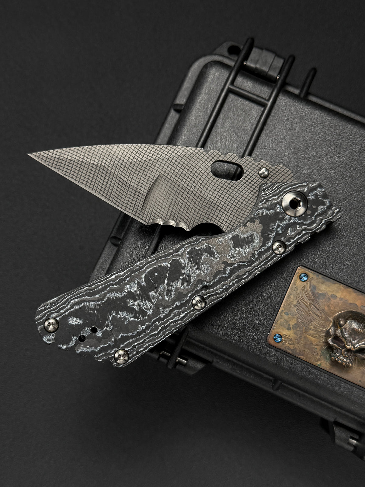 Ultra-Rare ONE-OFF Mick Strider Knives XL Custom Knife – Grid Pattern CTS-XHP / White CarboTi