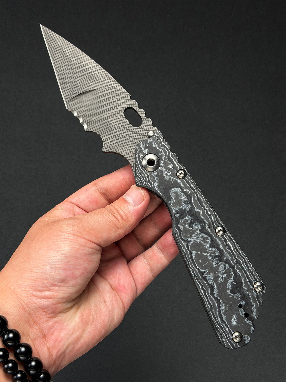 Ultra-Rare ONE-OFF Mick Strider Knives XL Custom Knife – Grid Pattern CTS-XHP / White CarboTi