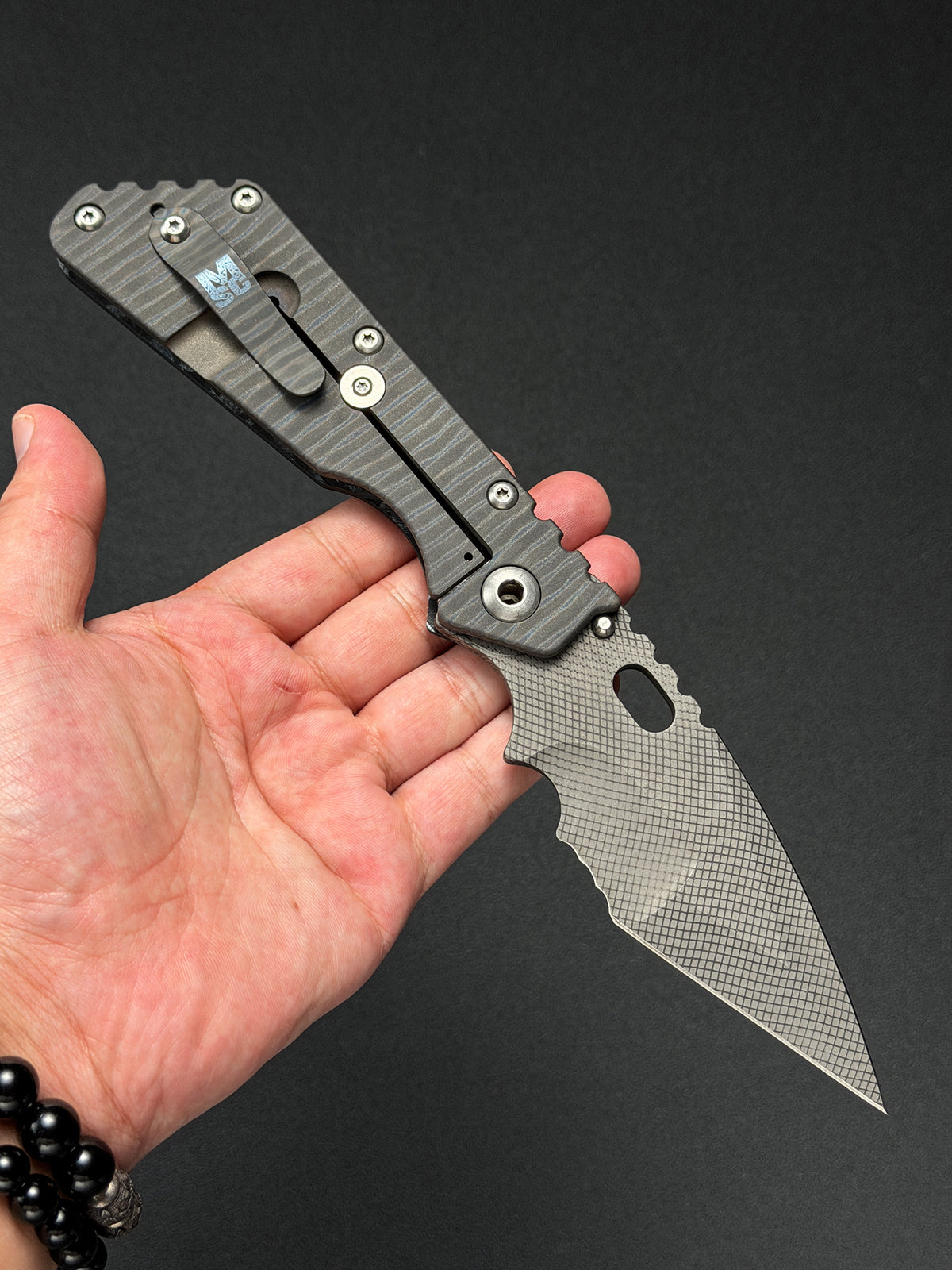 Ultra-Rare ONE-OFF Mick Strider Knives XL Custom Knife – Grid Pattern CTS-XHP / White CarboTi