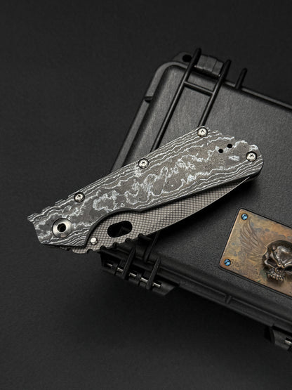 Ultra-Rare ONE-OFF Mick Strider Knives XL Custom Knife – Grid Pattern CTS-XHP / White CarboTi