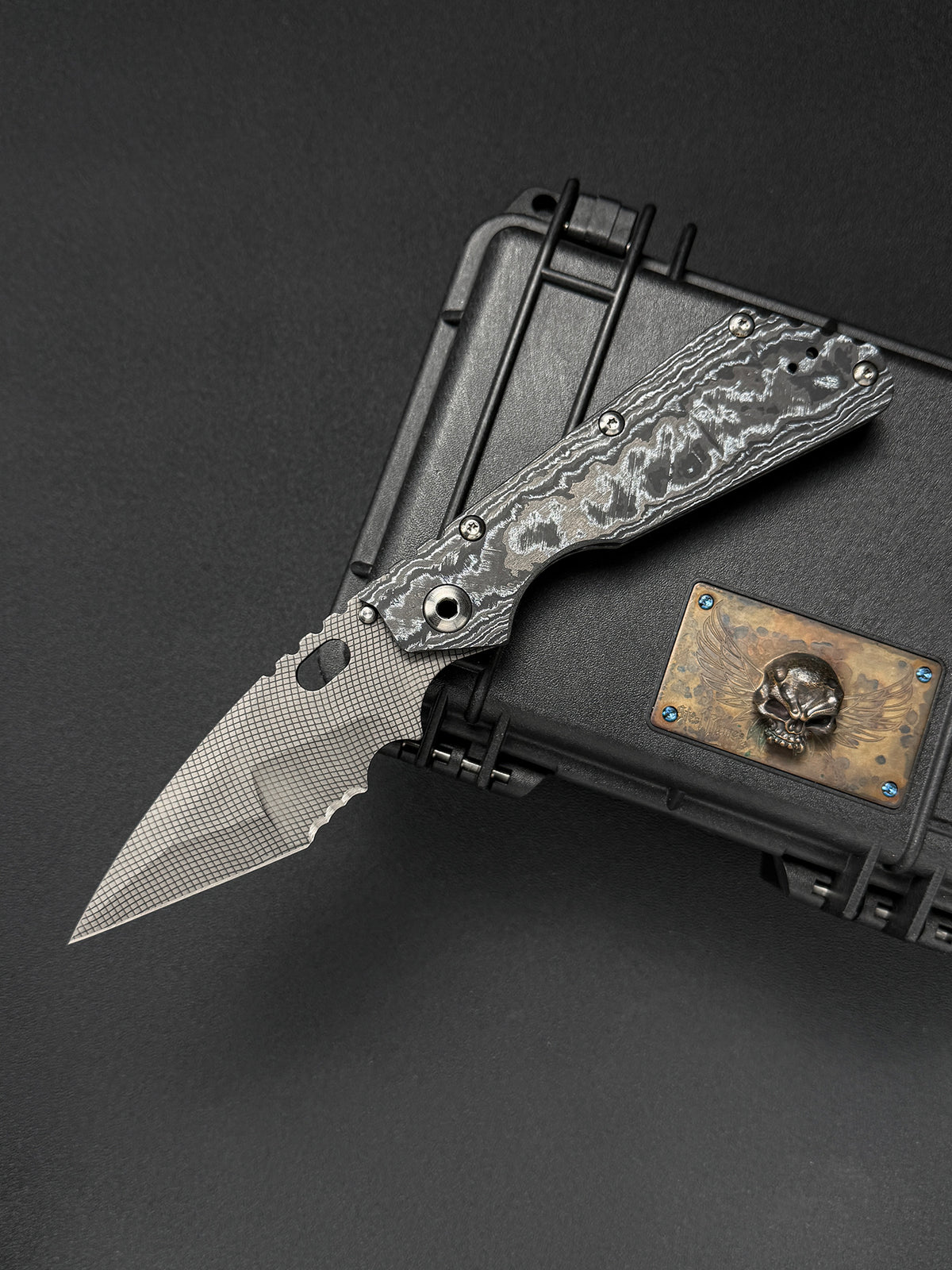 Ultra-Rare ONE-OFF Mick Strider Knives XL Custom Knife – Grid Pattern CTS-XHP / White CarboTi
