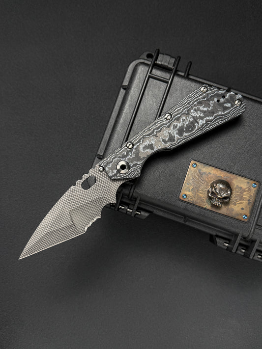 Ultra-Rare ONE-OFF Mick Strider Knives XL Custom Knife – Grid Pattern CTS-XHP / White CarboTi
