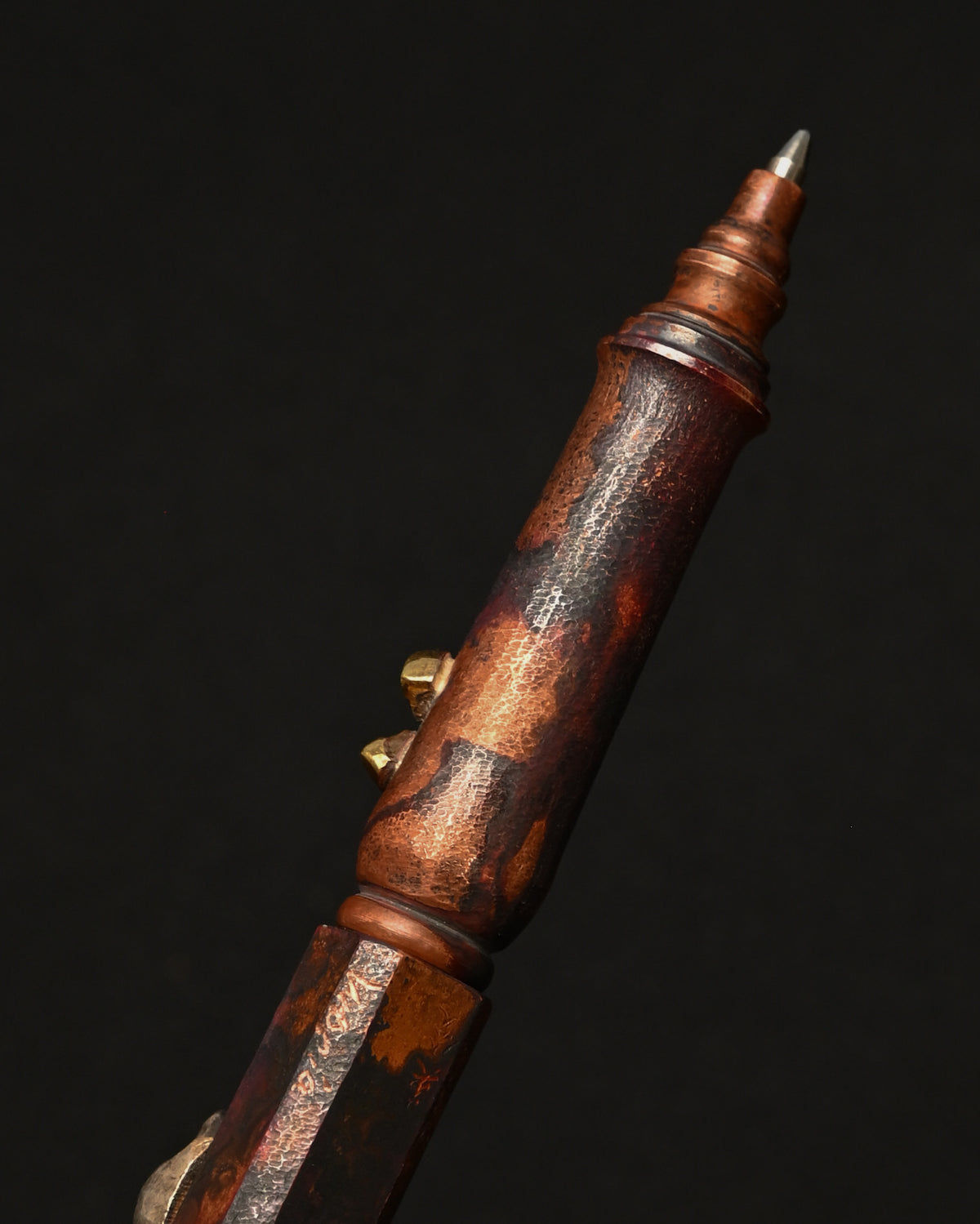 Rare ONE-OFF Hidetoshi Nakayama × Wtopia × Sunizumi Custom Copper EDC Pen with Silver Skull & Floral Details – Rare Leather Case