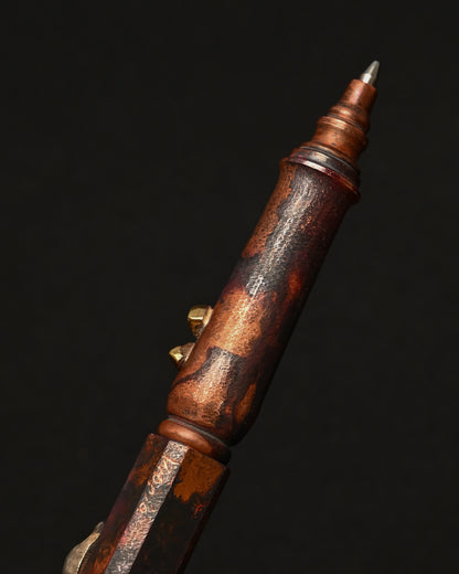 Rare ONE-OFF Hidetoshi Nakayama × Wtopia × Sunizumi Custom Copper EDC Pen with Silver Skull & Floral Details – Rare Leather Case