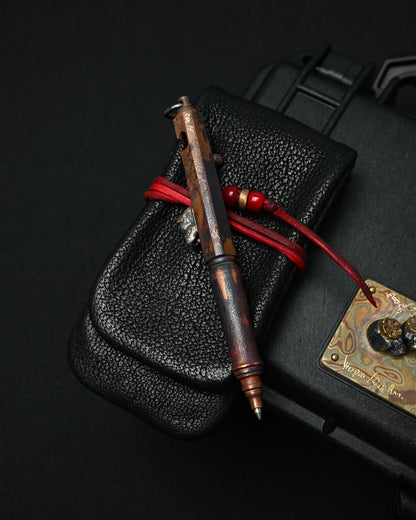 Rare ONE-OFF Hidetoshi Nakayama × Wtopia × Sunizumi Custom Copper EDC Pen with Silver Skull & Floral Details – Rare Leather Case