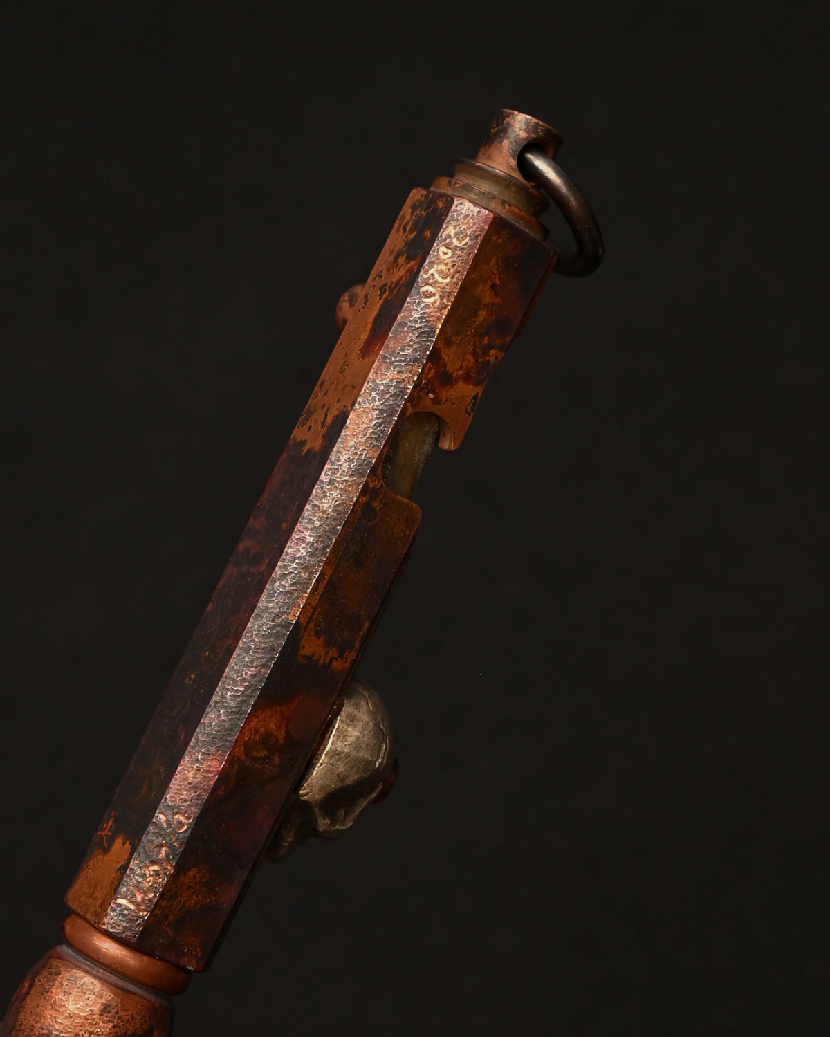 Rare ONE-OFF Hidetoshi Nakayama × Wtopia × Sunizumi Custom Copper EDC Pen with Silver Skull & Floral Details – Rare Leather Case
