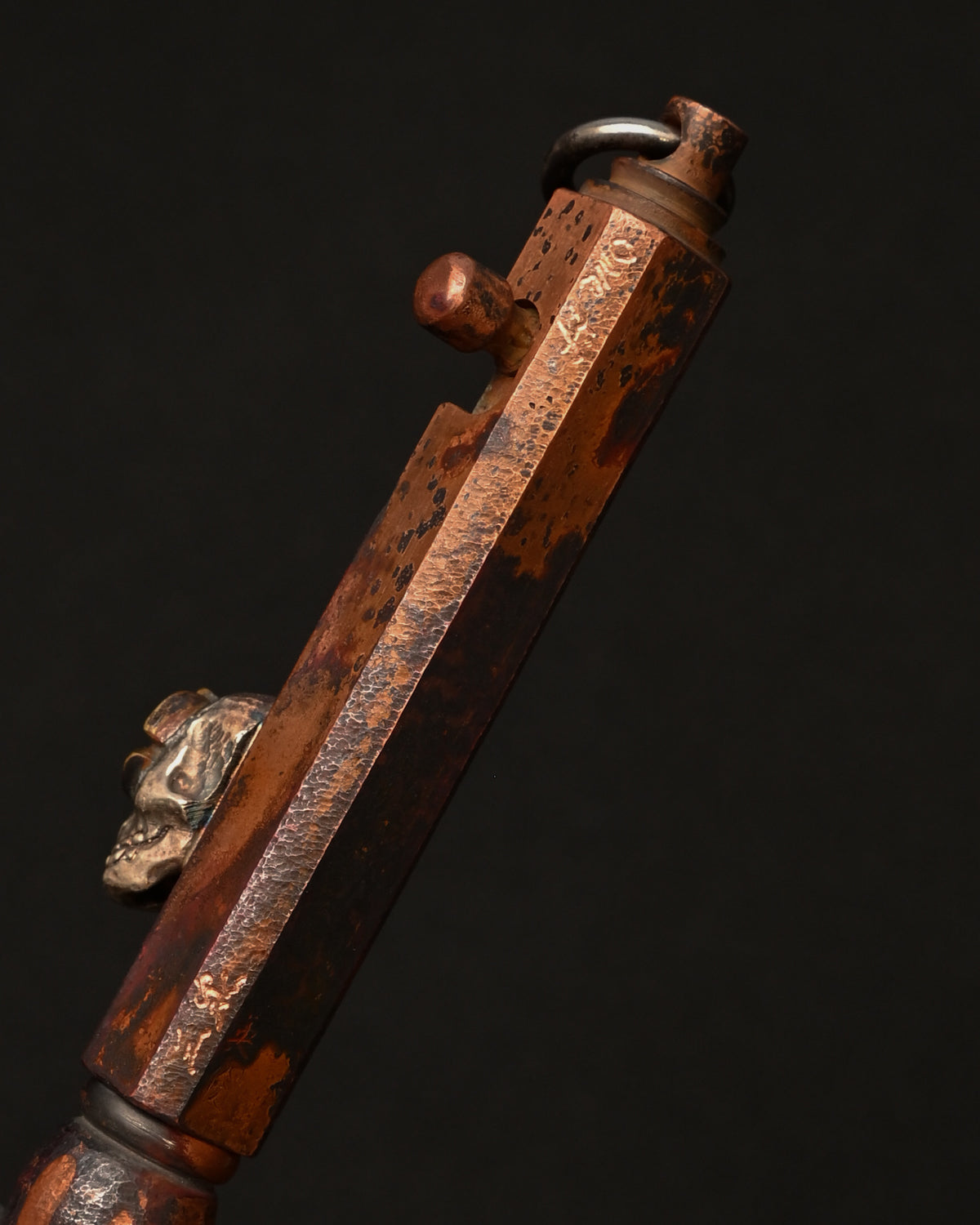 Rare ONE-OFF Hidetoshi Nakayama × Wtopia × Sunizumi Custom Copper EDC Pen with Silver Skull & Floral Details – Rare Leather Case