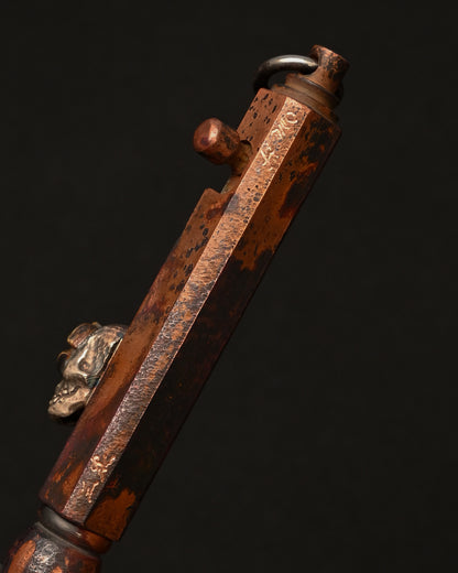 Rare ONE-OFF Hidetoshi Nakayama × Wtopia × Sunizumi Custom Copper EDC Pen with Silver Skull & Floral Details – Rare Leather Case