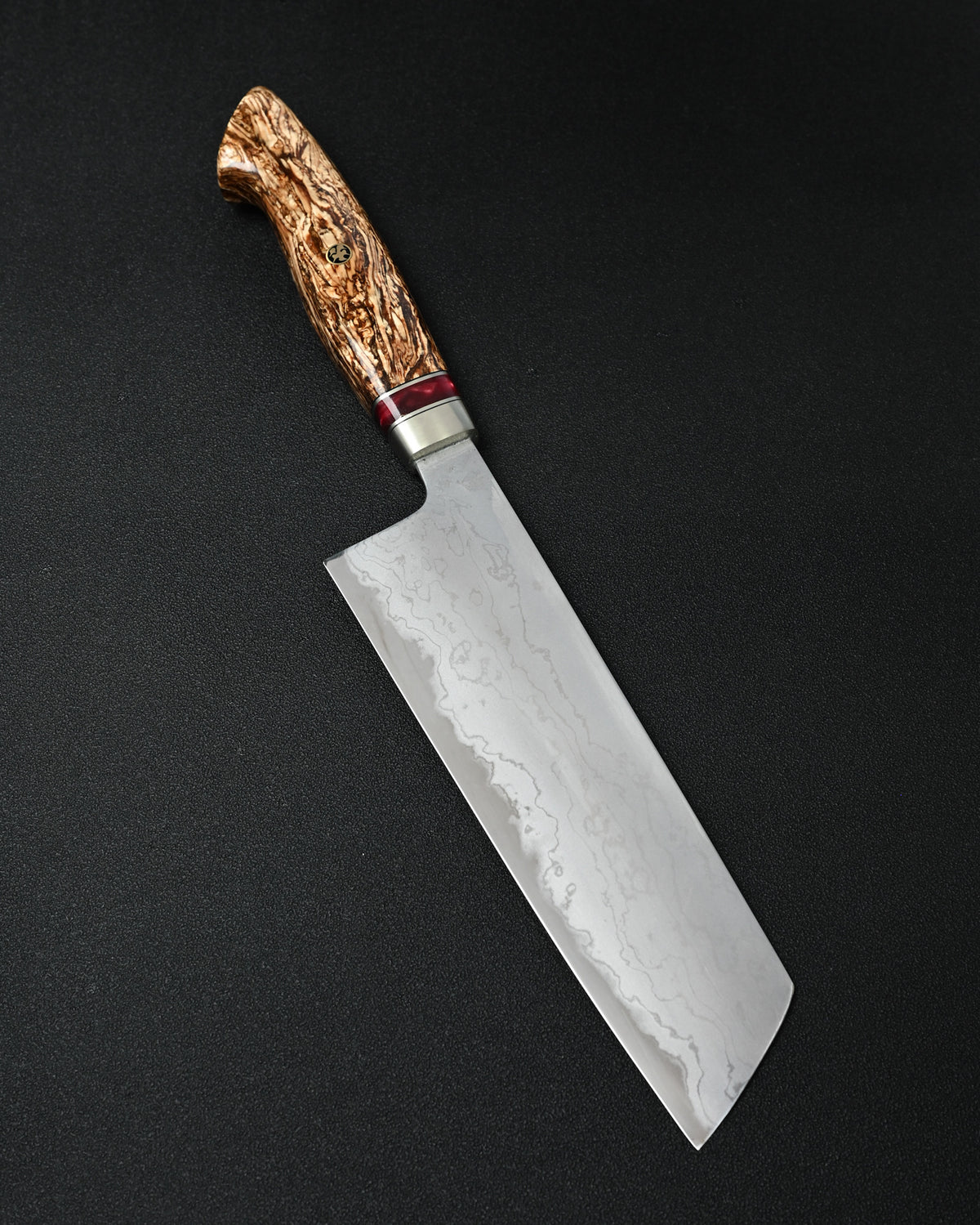 Rare Nishida Hamono Handmade Custom Kitchen Knife – Forged Layered Damascus / Bronze / Stabilized Wood