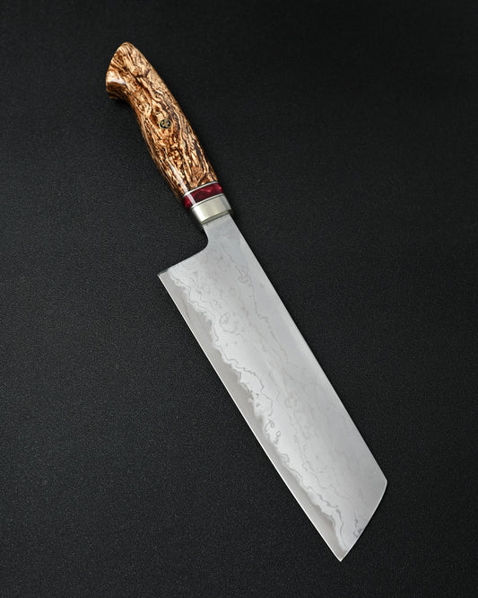 Rare Nishida Hamono Handmade Custom Kitchen Knife – Forged Layered Damascus / Bronze / Stabilized Wood