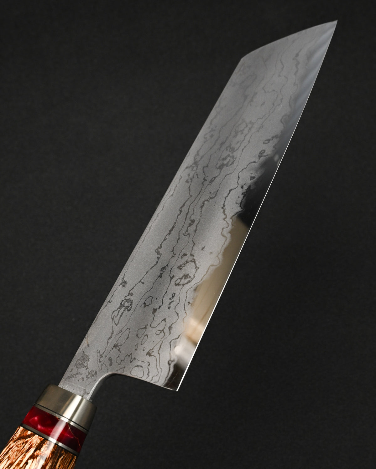 Rare Nishida Hamono Handmade Custom Kitchen Knife – Forged Layered Damascus / Bronze / Stabilized Wood