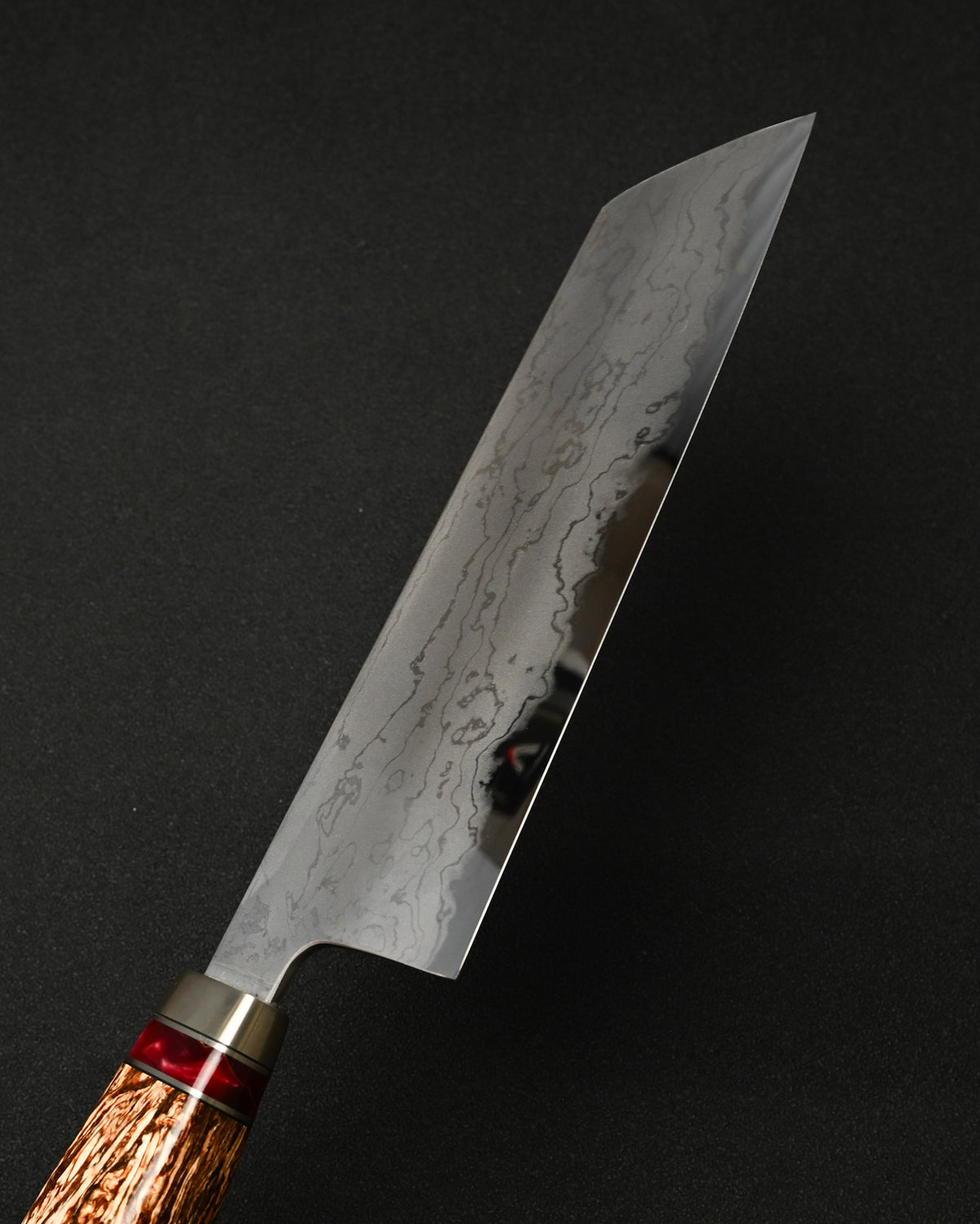 Rare Nishida Hamono Handmade Custom Kitchen Knife – Forged Layered Damascus / Bronze / Stabilized Wood