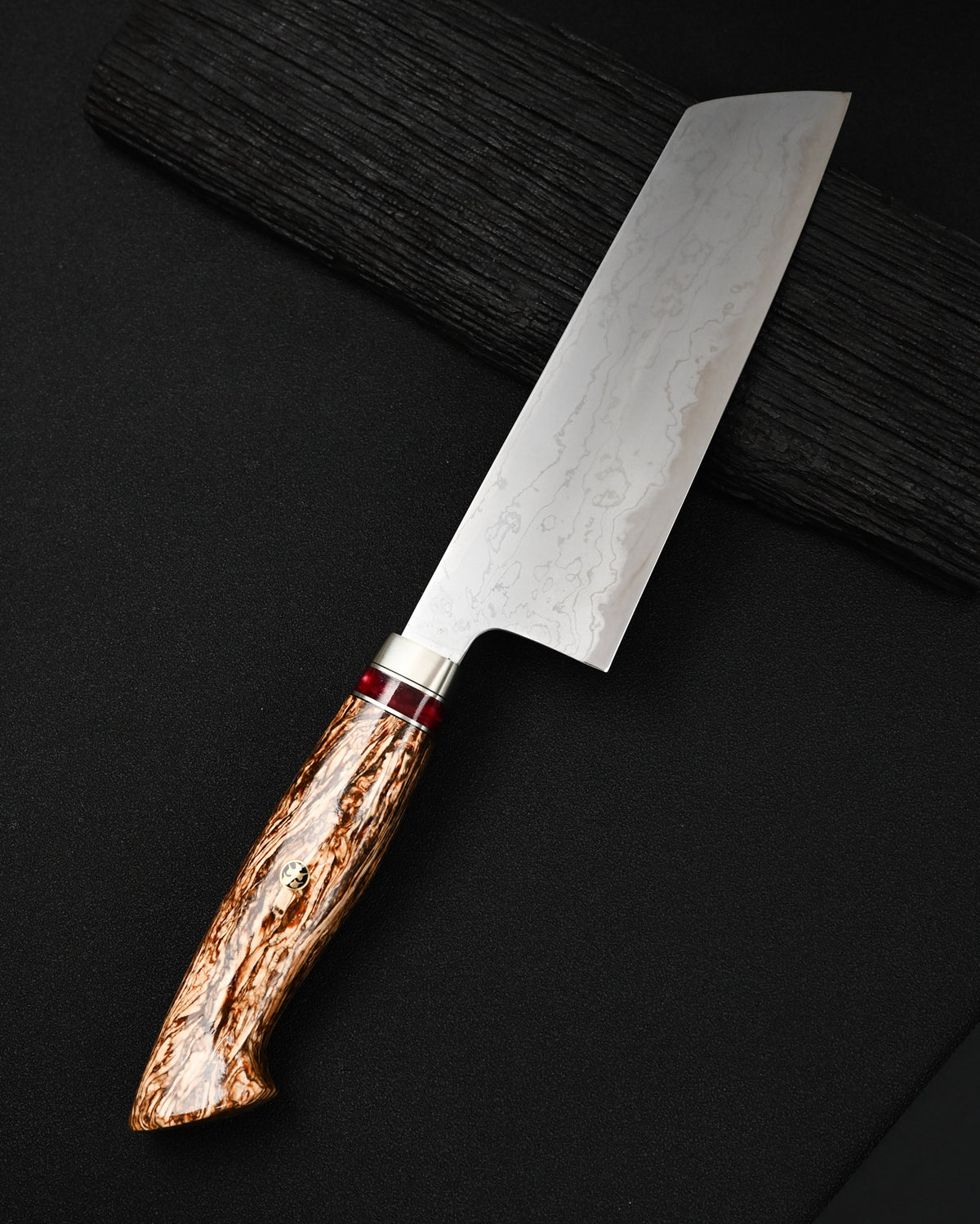 Rare Nishida Hamono Handmade Custom Kitchen Knife – Forged Layered Damascus / Bronze / Stabilized Wood
