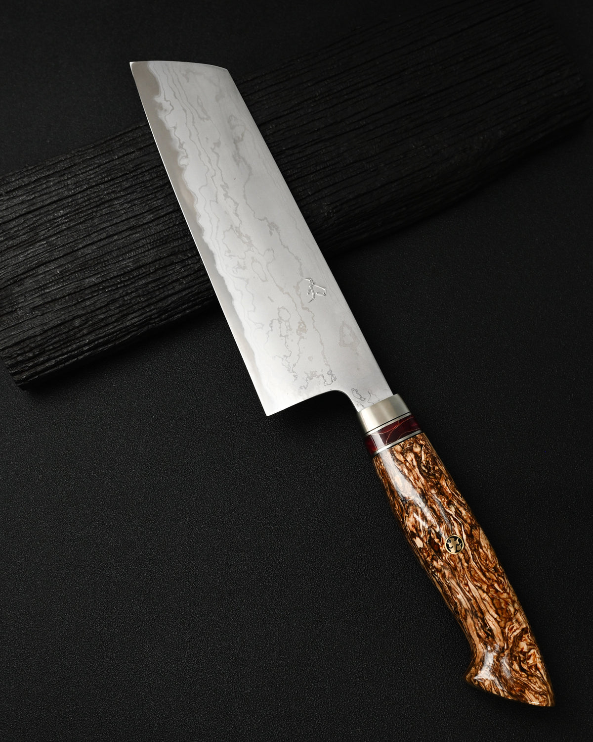 Rare Nishida Hamono Handmade Custom Kitchen Knife – Forged Layered Damascus / Bronze / Stabilized Wood