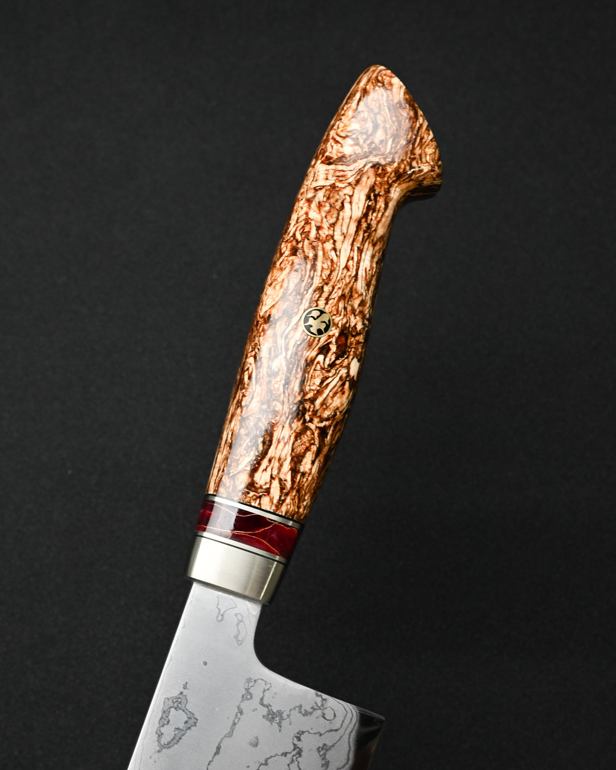 Rare Nishida Hamono Handmade Custom Kitchen Knife – Forged Layered Damascus / Bronze / Stabilized Wood