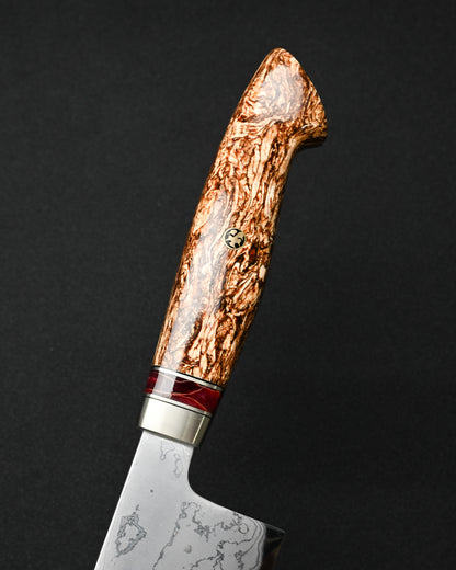 Rare Nishida Hamono Handmade Custom Kitchen Knife – Forged Layered Damascus / Bronze / Stabilized Wood