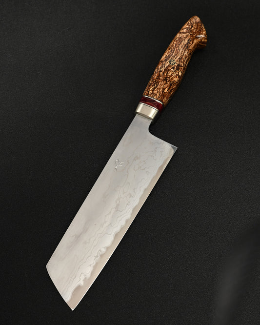 Rare Nishida Hamono Handmade Custom Kitchen Knife – Forged Layered Damascus / Bronze / Stabilized Wood