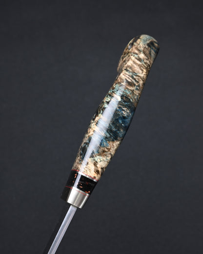 Rare Nishida Hamono Handmade Custom Outdoor Knife – Forged Layered Damascus / Bronze / Stabilized Burl Wood