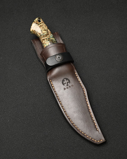 Rare Nishida Hamono Handmade Custom Outdoor Knife – Forged Layered Damascus / Bronze / Stabilized Burl Wood