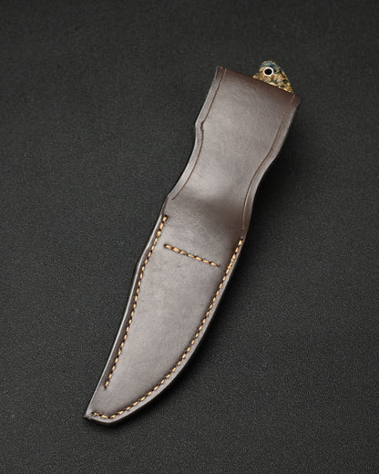Rare Nishida Hamono Handmade Custom Outdoor Knife – Forged Layered Damascus / Bronze / Stabilized Burl Wood