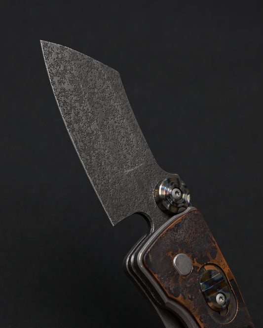 Serge Knives Guppy Custom – Copper Plague Doctor Inlay / Antiqued W2 Blade / Heat-Anodized Titanium – Made in USA