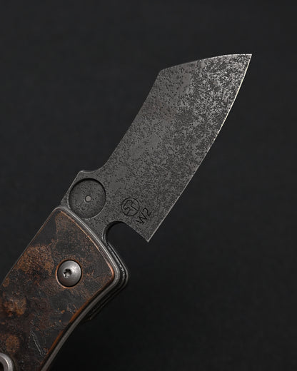 Serge Knives Guppy Custom – Copper Plague Doctor Inlay / Antiqued W2 Blade / Heat-Anodized Titanium – Made in USA