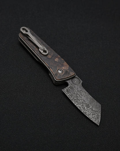 Serge Knives Guppy Custom – Copper Plague Doctor Inlay / Antiqued W2 Blade / Heat-Anodized Titanium – Made in USA