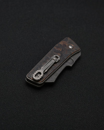 Serge Knives Guppy Custom – Copper Plague Doctor Inlay / Antiqued W2 Blade / Heat-Anodized Titanium – Made in USA