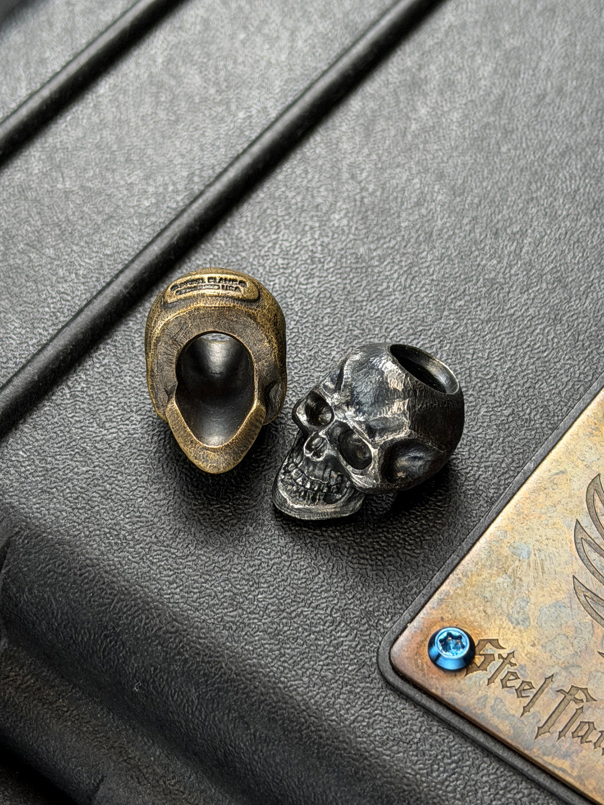 Rare Discontinued STEEL FLAME Dark Skull EDC Bead Set – Bronze & Silver – Made in USA