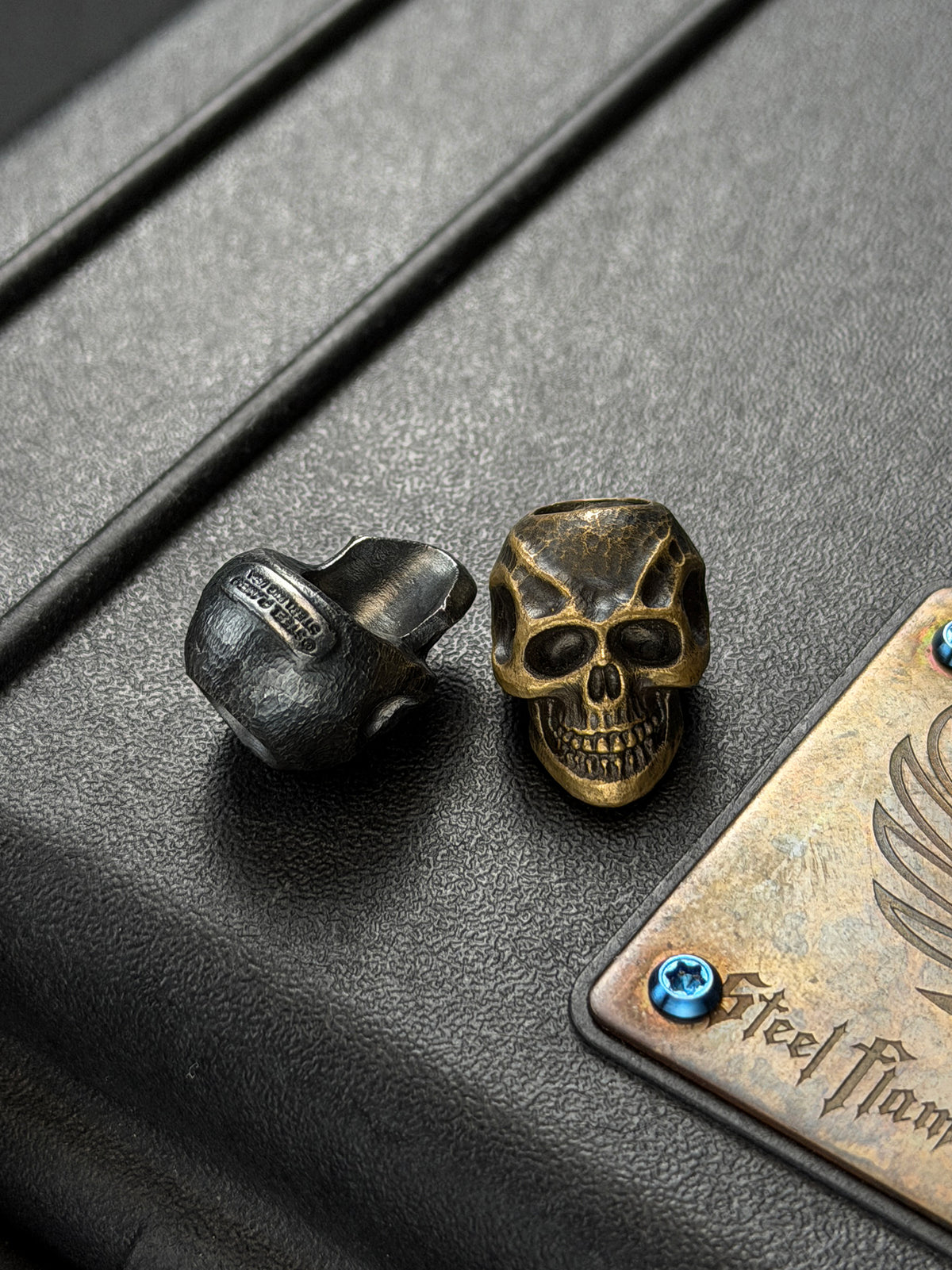 Rare Discontinued STEEL FLAME Dark Skull EDC Bead Set – Bronze & Silver – Made in USA